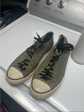 Converse Olive Green Low-Top Canvas Sneakers with Black Laces